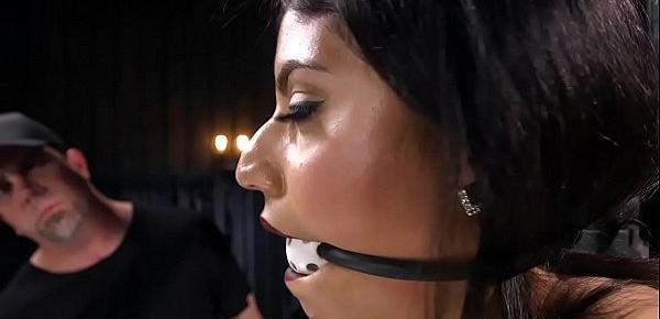  Gagged and nipples clamped slave